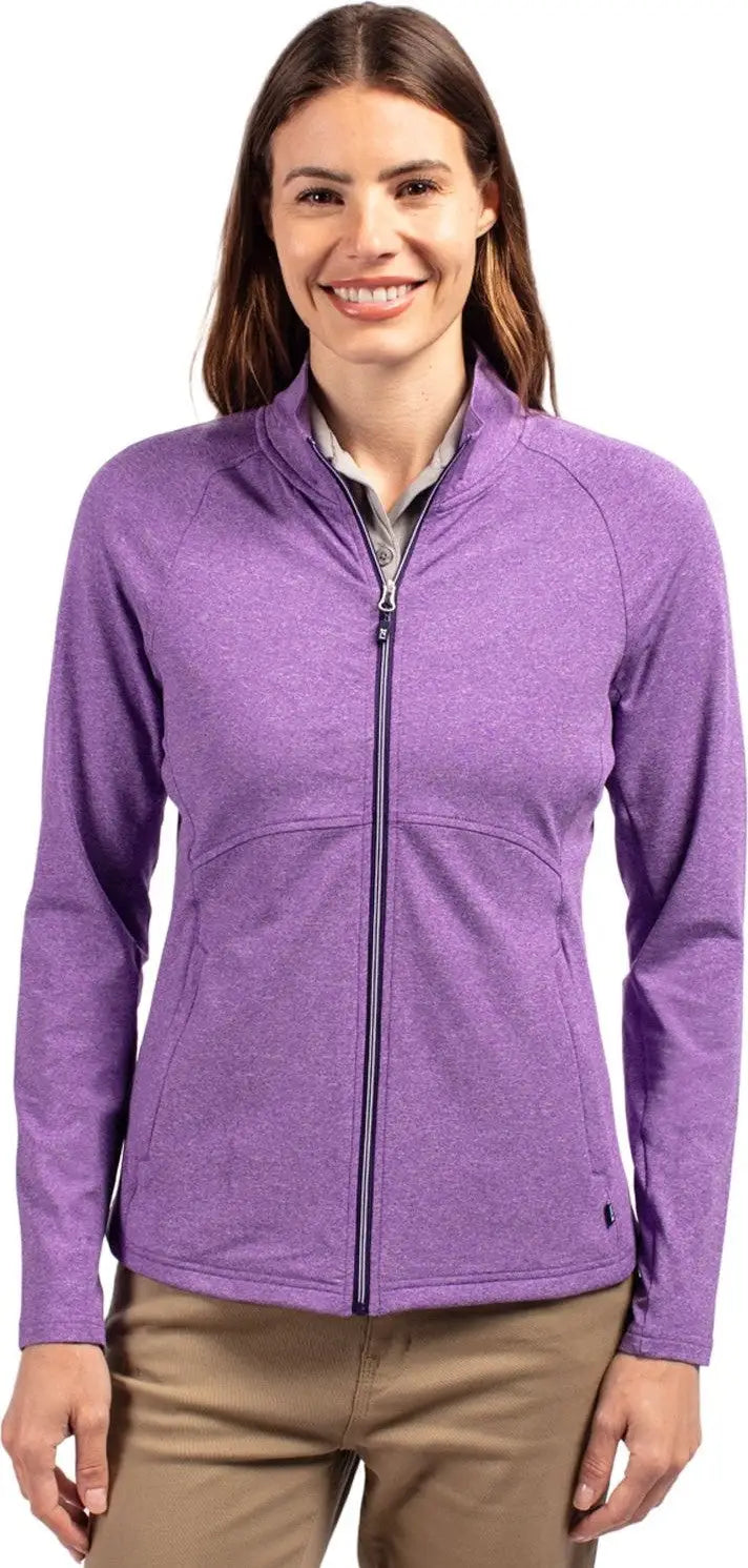 Cutter & Buck Lck00151 Adapt Eco Knit Heather Recycled Womens Full Zip Jacket - College Purple - Ladies Xs