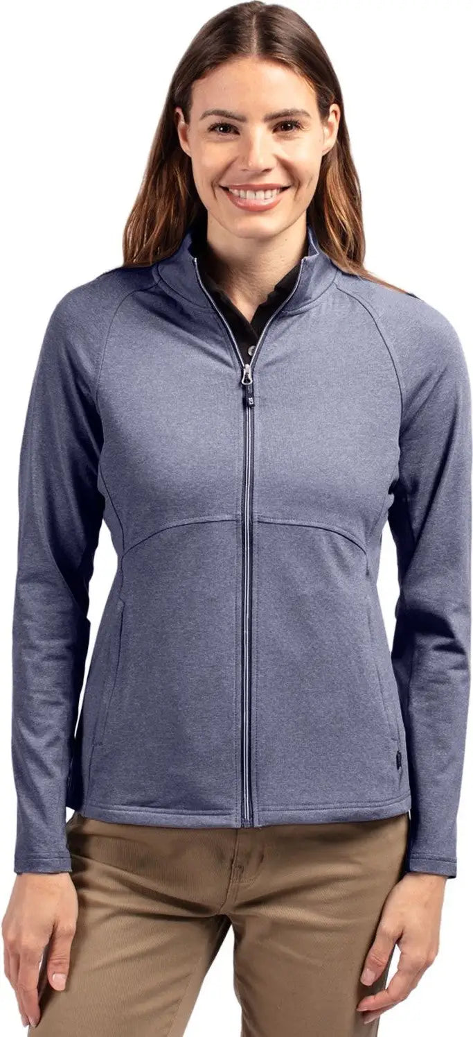 Cutter & Buck Lck00151 Adapt Eco Knit Heather Recycled Womens Full Zip Jacket - Navy Blue - Ladies Xs