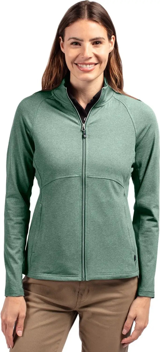 Cutter & Buck Lck00151 Adapt Eco Knit Heather Recycled Womens Full Zip Jacket - Hunter - Ladies Xs
