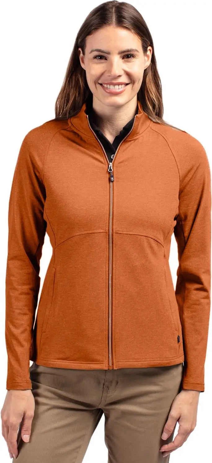 Cutter & Buck Lck00151 Adapt Eco Knit Heather Recycled Womens Full Zip Jacket - Texas Orange - Ladies Xs
