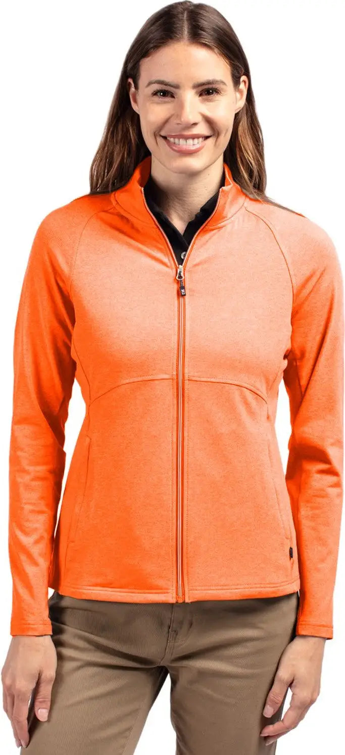 Cutter & Buck Lck00151 Adapt Eco Knit Heather Recycled Womens Full Zip Jacket - College Orange - Ladies Xs