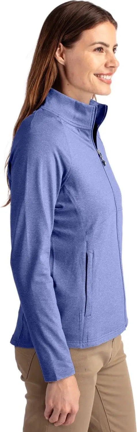 Cutter & Buck Lck00151 Adapt Eco Knit Heather Recycled Womens Full Zip Jacket - Tour Blue