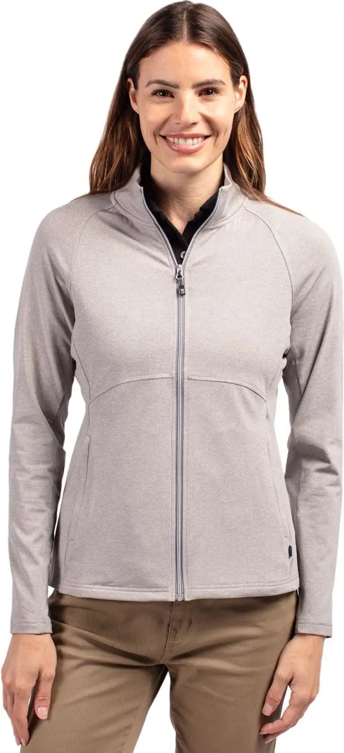 Cutter & Buck Lck00151 Adapt Eco Knit Heather Recycled Womens Full Zip Jacket - Polished - Ladies Xs