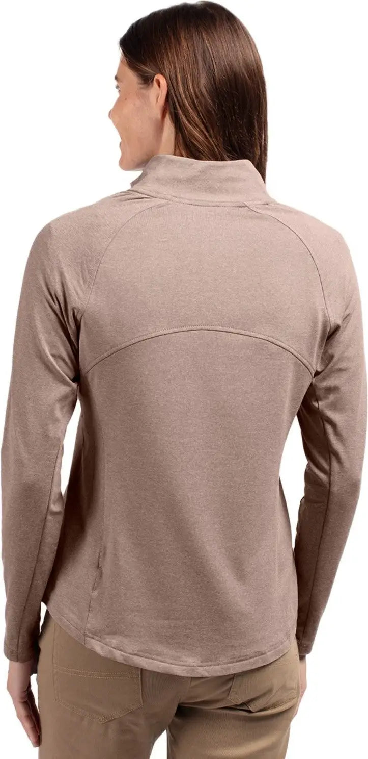 Cutter & Buck Lck00151 Adapt Eco Knit Heather Recycled Womens Full Zip Jacket - Mushroom - Ladies Xs