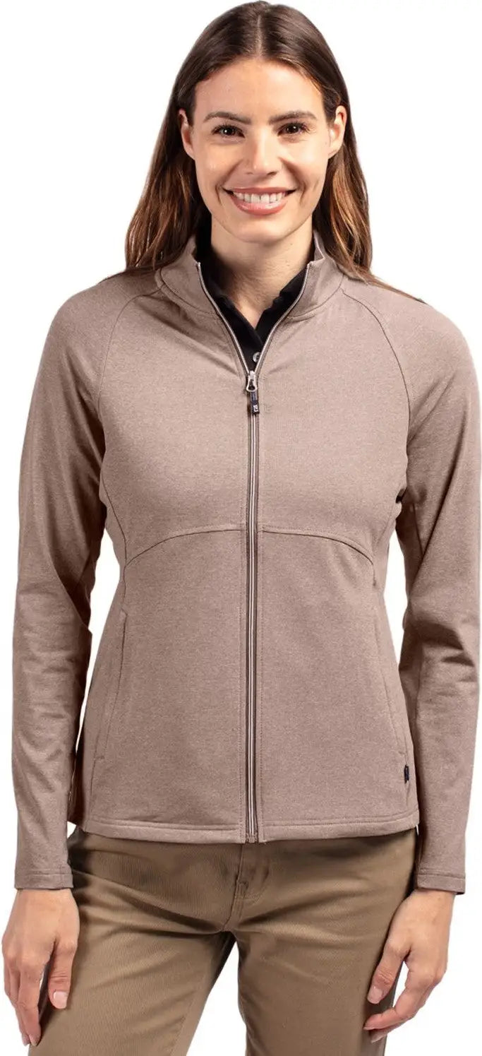 Cutter & Buck Lck00151 Adapt Eco Knit Heather Recycled Womens Full Zip Jacket - Mushroom - Ladies Xs