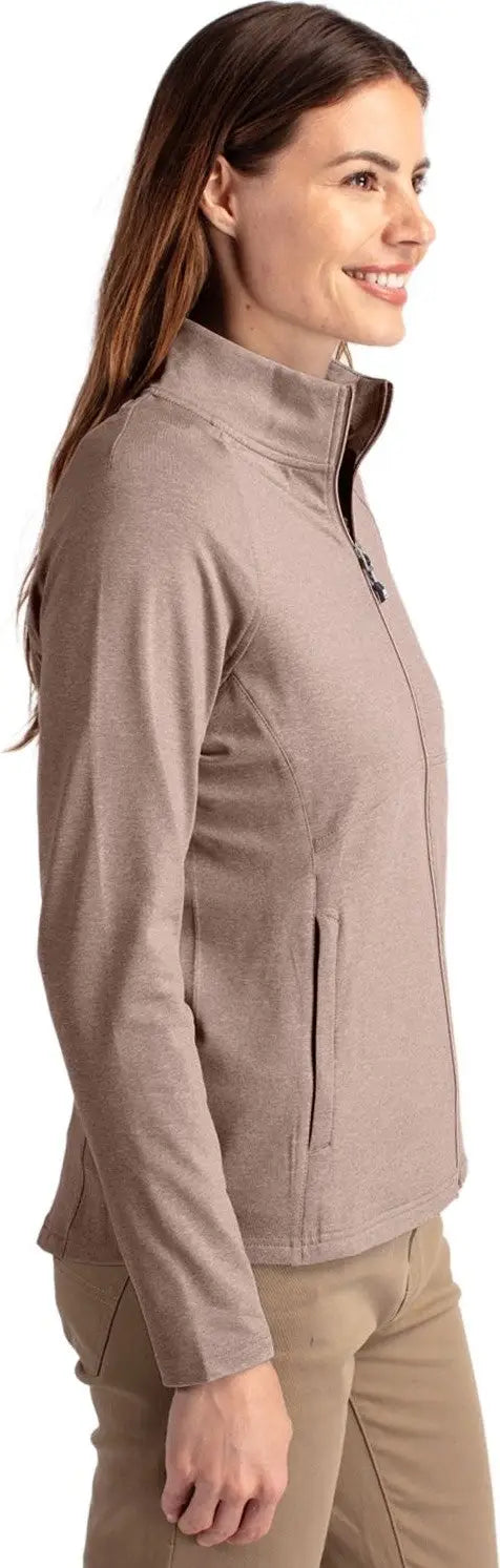 Cutter & Buck Lck00151 Adapt Eco Knit Heather Recycled Womens Full Zip Jacket - Mushroom