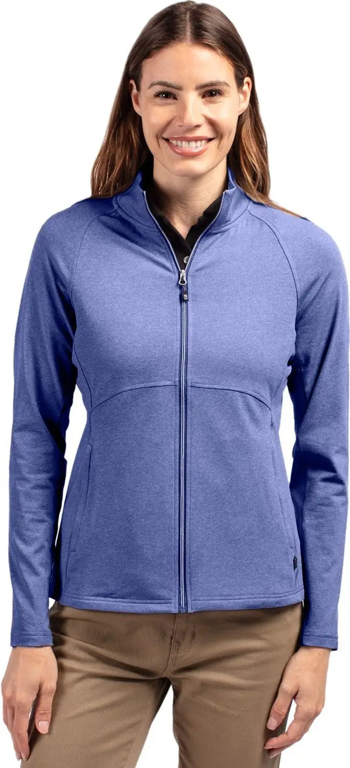 Cutter & Buck Lck00151 Adapt Eco Knit Heather Recycled Womens Full Zip Jacket - Tour Blue - Ladies Xs