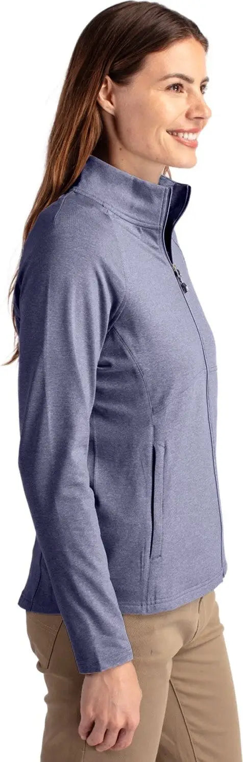 Cutter & Buck Lck00151 Adapt Eco Knit Heather Recycled Womens Full Zip Jacket - Navy Blue