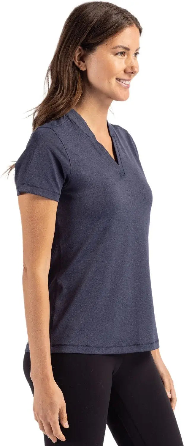 Cutter & Buck Lck00153 Forge Eco Heathered Stretch Womens Blade Top - Dark Navy Blue Heather