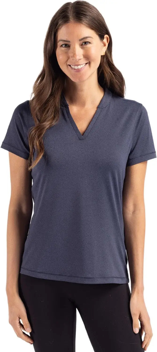 Cutter & Buck Lck00153 Forge Eco Heathered Stretch Womens Blade Top - Dark Navy Blue Heather - Ladies Xs