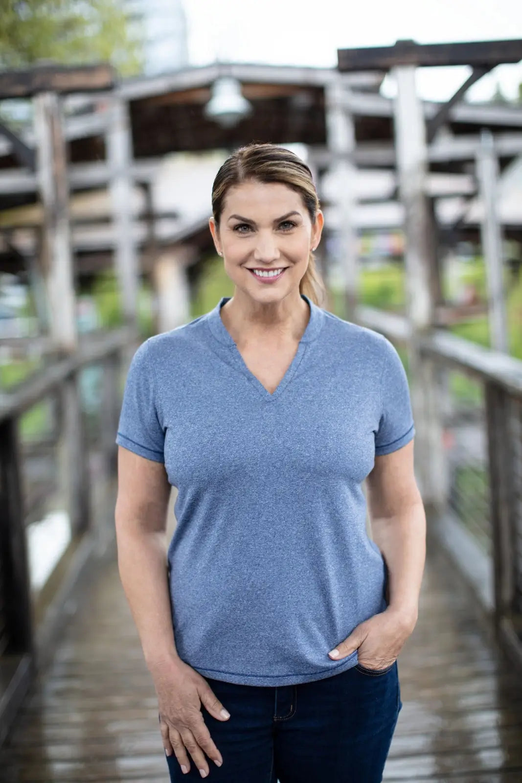 Cutter & Buck Lck00153 Forge Eco Heathered Stretch Womens Blade Top - Indigo Heather