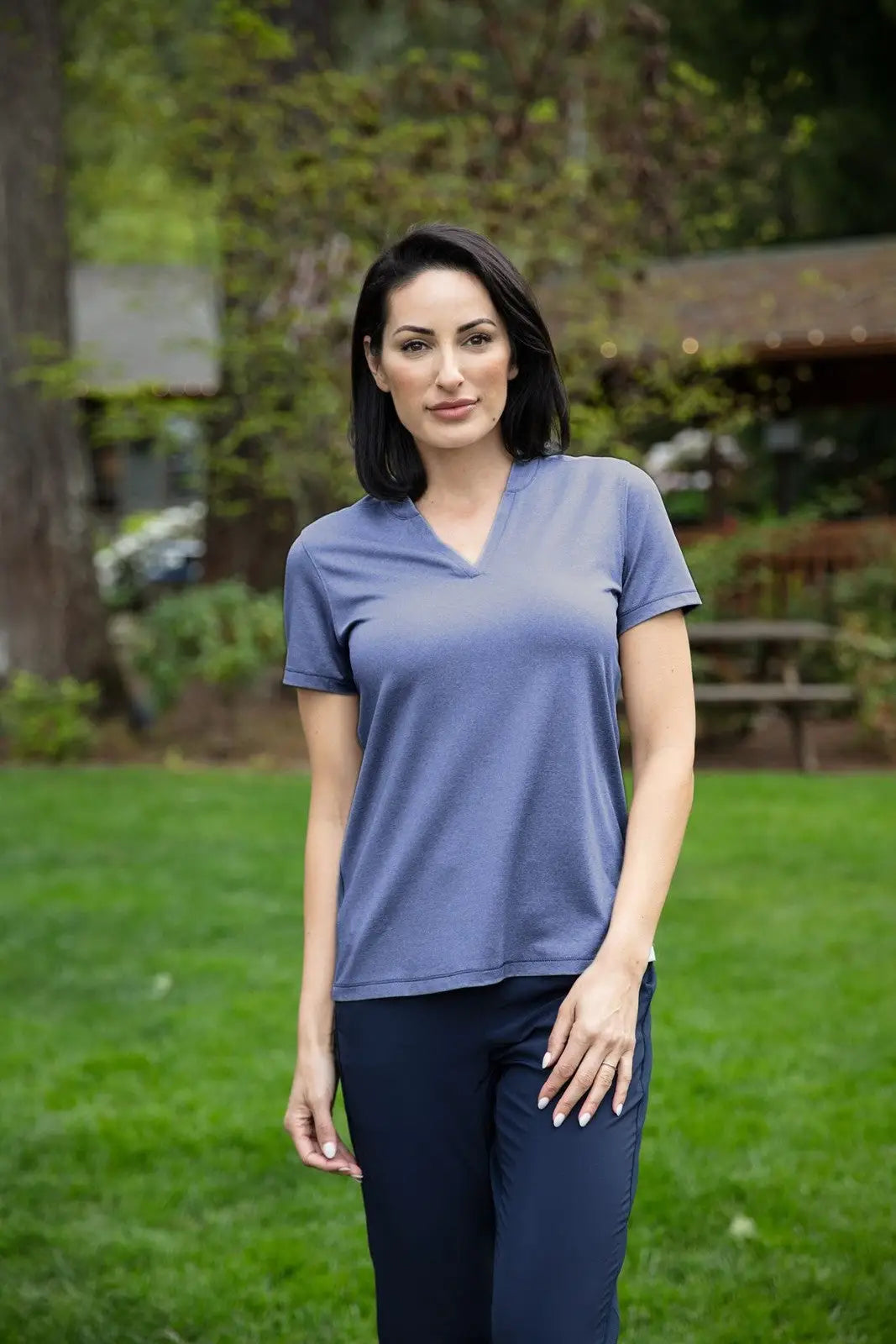 Cutter & Buck Lck00153 Forge Eco Heathered Stretch Womens Blade Top - Indigo Heather