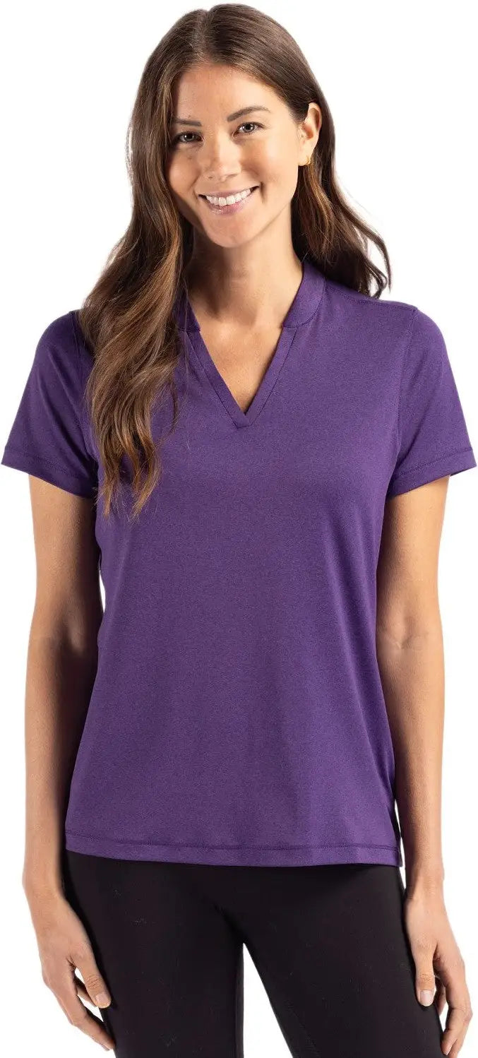 Cutter & Buck Lck00153 Forge Eco Heathered Stretch Womens Blade Top - Dark College Purple Heather - Ladies Xs