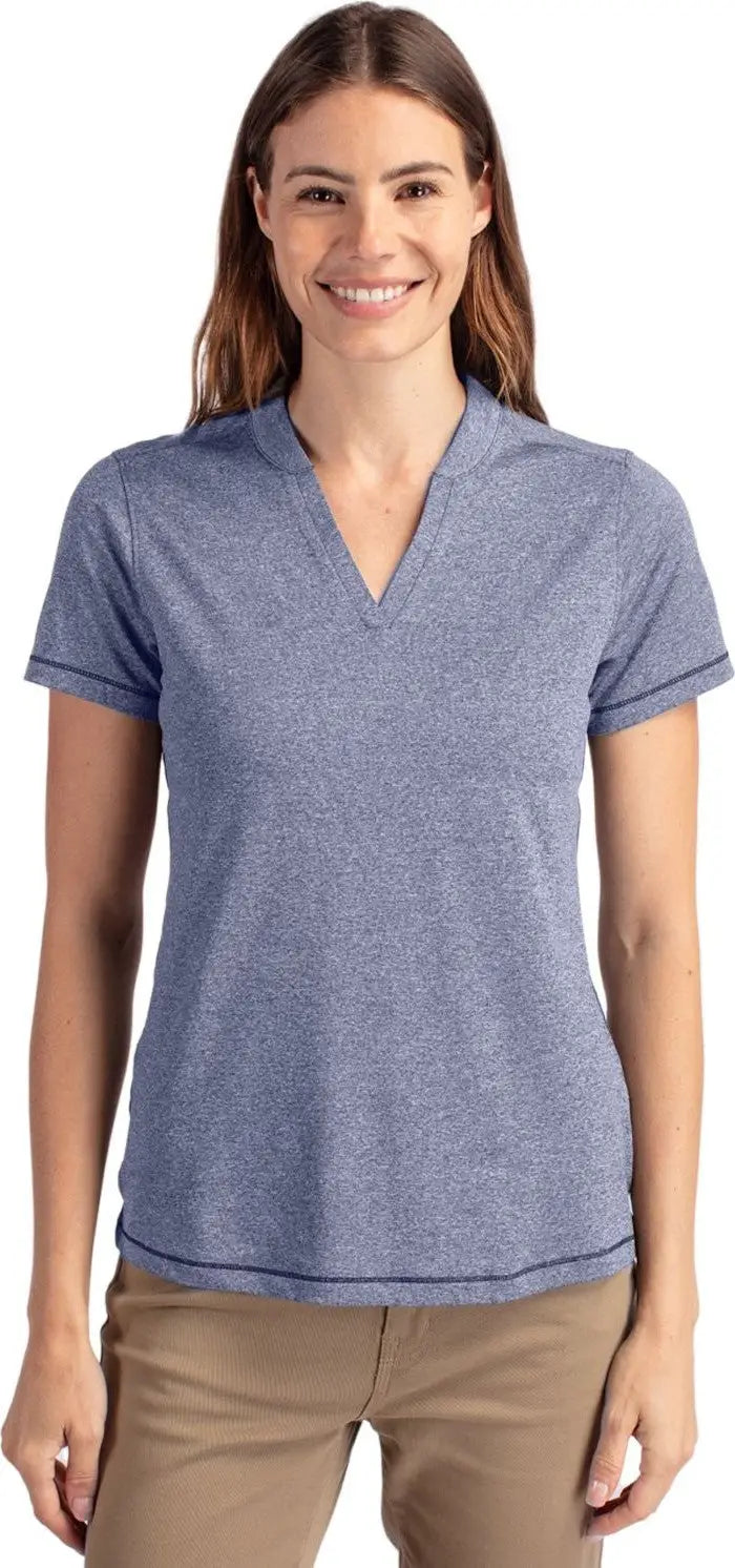 Cutter & Buck Lck00153 Forge Eco Heathered Stretch Womens Blade Top - Indigo Heather - Ladies Xs