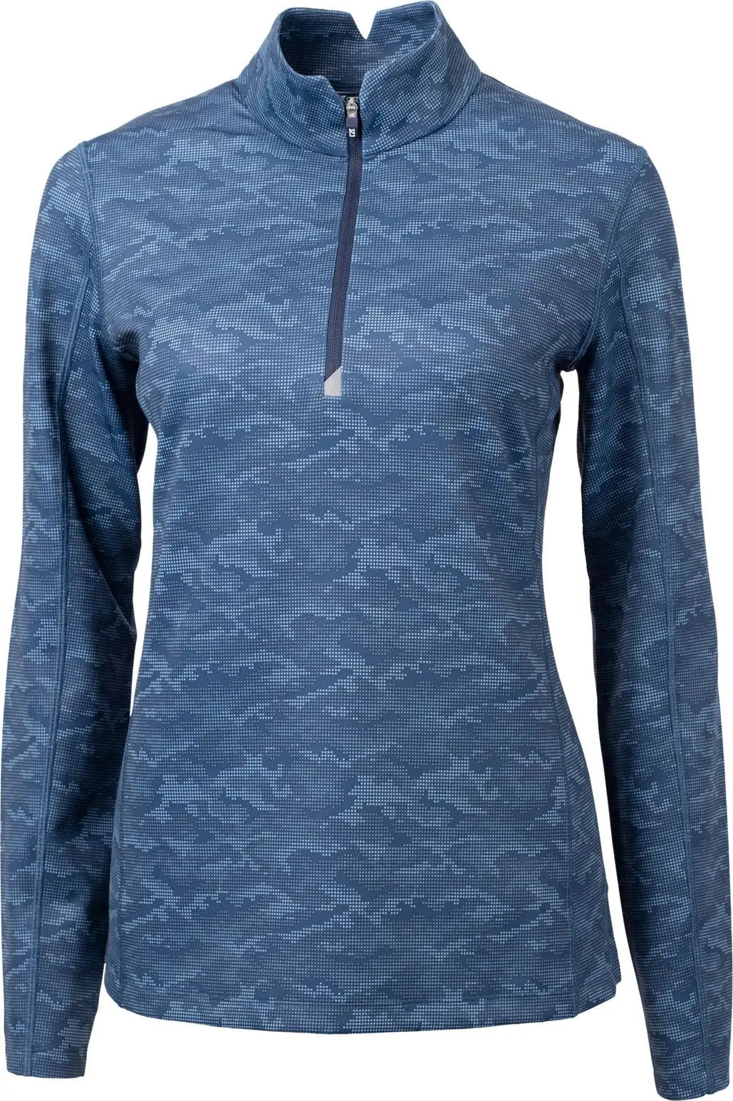 Cutter & Buck Lck00155 Traverse Stretch Eco Camo Print Quarter Zip Womens Pullover - Navy Blue