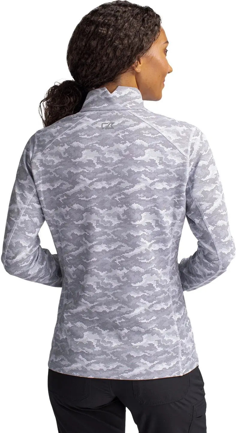 Cutter & Buck Lck00155 Traverse Stretch Eco Camo Print Quarter Zip Womens Pullover - Charcoal