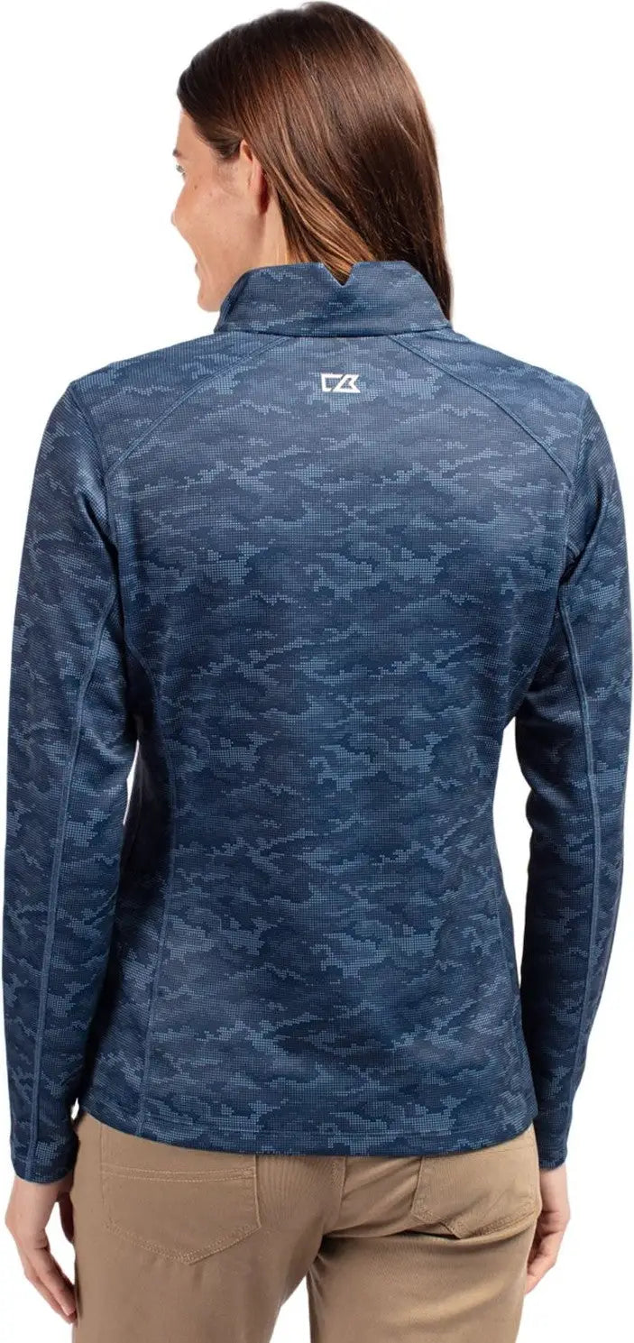 Cutter & Buck Lck00155 Traverse Stretch Eco Camo Print Quarter Zip Womens Pullover - Navy Blue