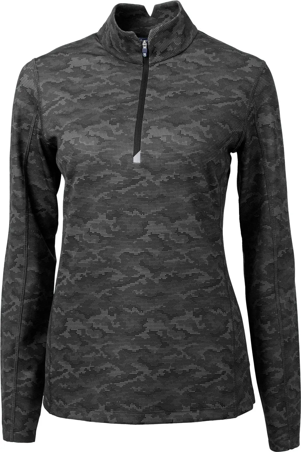 Cutter & Buck Lck00155 Traverse Stretch Eco Camo Print Quarter Zip Womens Pullover - Black