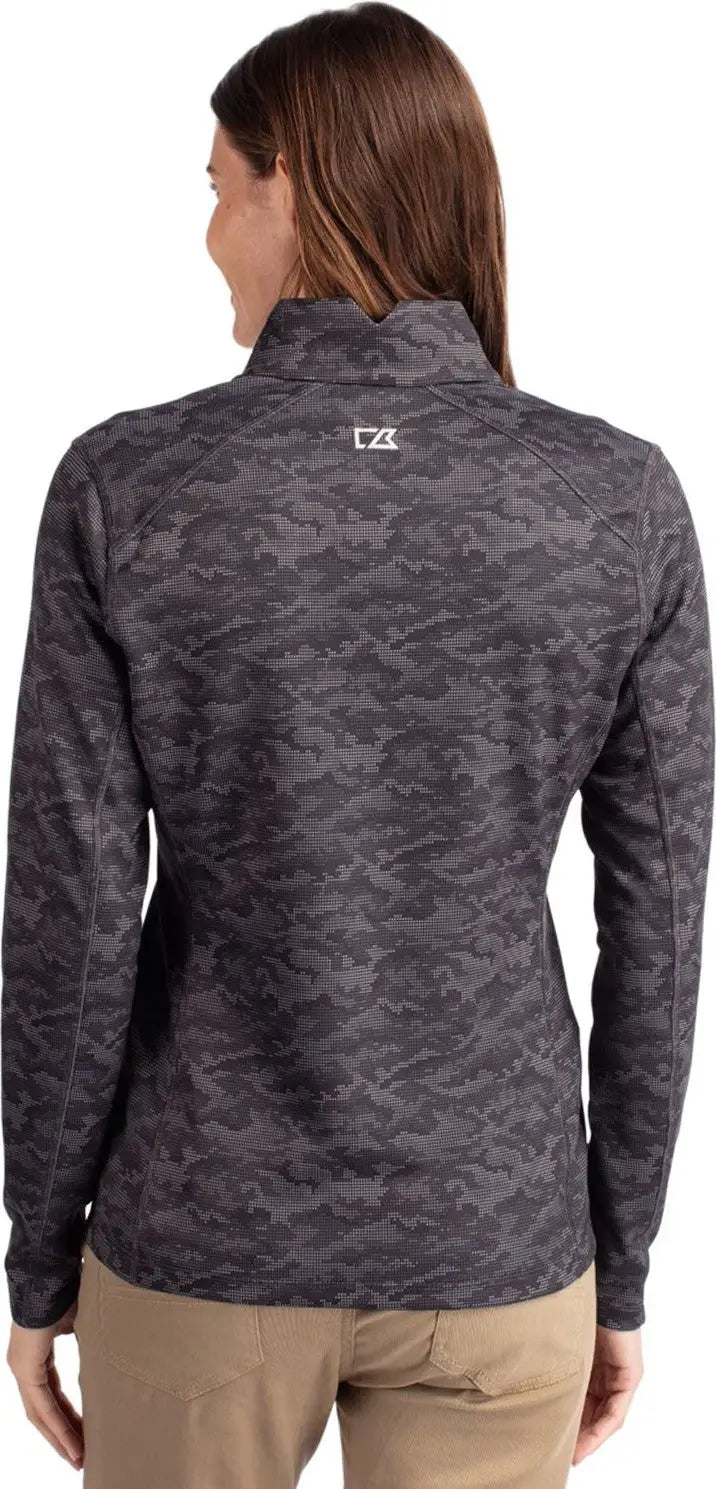 Cutter & Buck Lck00155 Traverse Stretch Eco Camo Print Quarter Zip Womens Pullover - Black