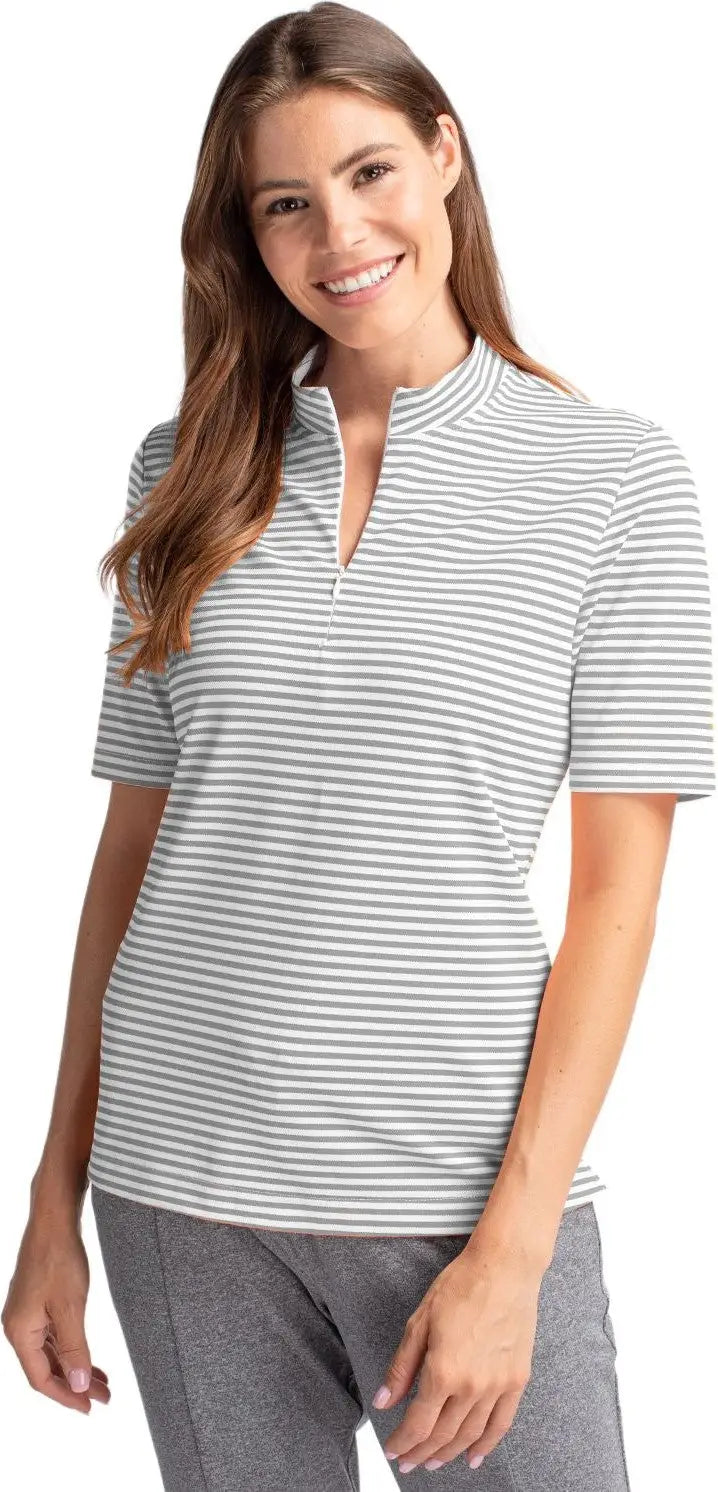 Cutter & Buck Lck00157 Virtue Eco Pique Stripe Recycled Womens Top - Polished - Ladies Xs