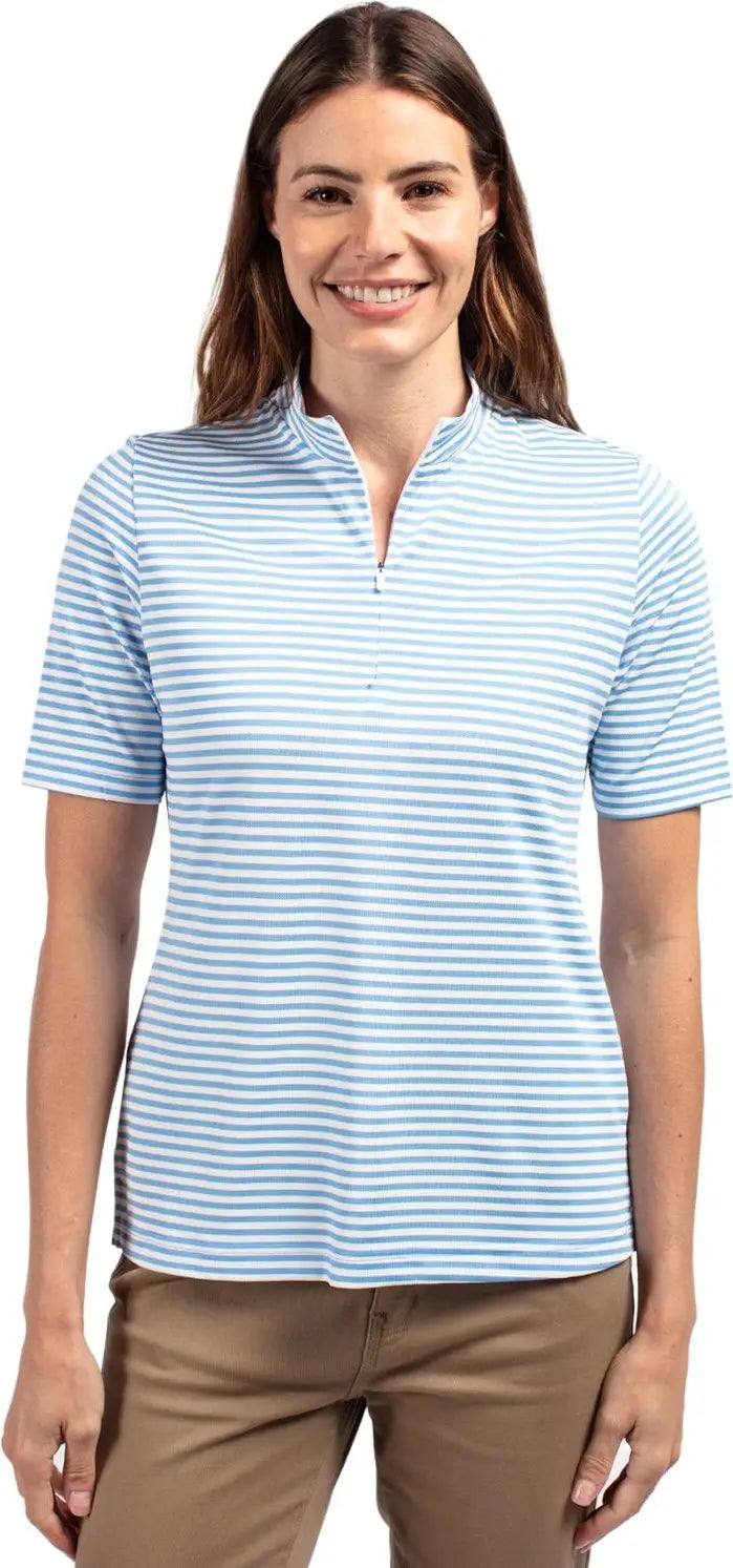 Cutter & Buck Lck00157 Virtue Eco Pique Stripe Recycled Womens Top - Atlas - Ladies Xs