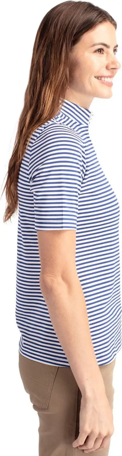Cutter & Buck Lck00157 Virtue Eco Pique Stripe Recycled Womens Top - Tour Blue
