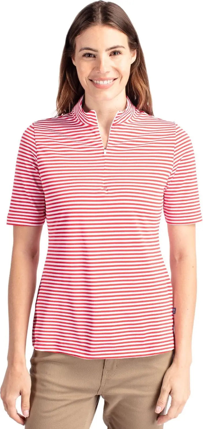 Cutter & Buck Lck00157 Virtue Eco Pique Stripe Recycled Womens Top - Red - Ladies Xs