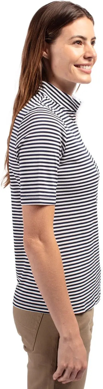 Cutter & Buck Lck00157 Virtue Eco Pique Stripe Recycled Womens Top - Navy Blue
