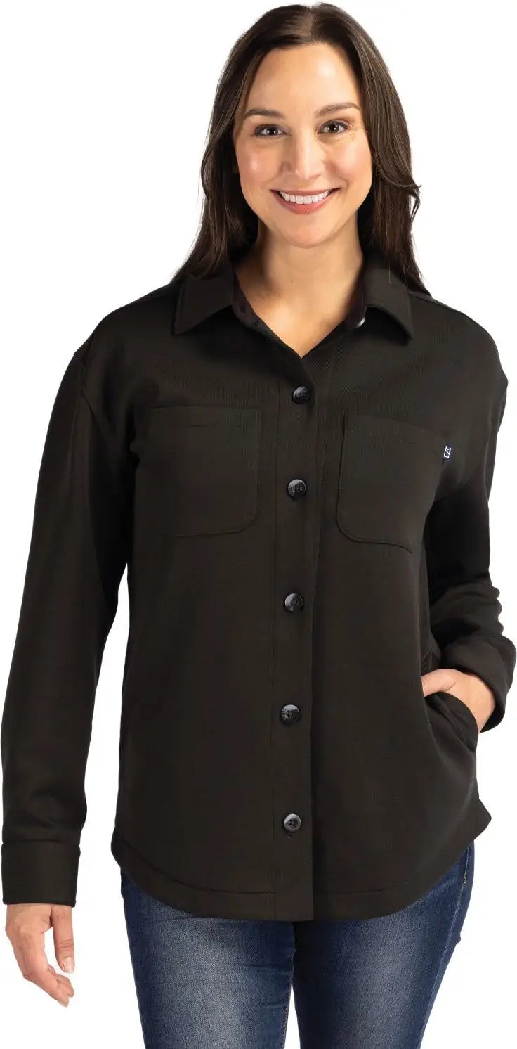 Cutter & Buck Lck00161 Roam Epic Versatility Recycled Womens Shirt Jacket - Black - Ladies Xs