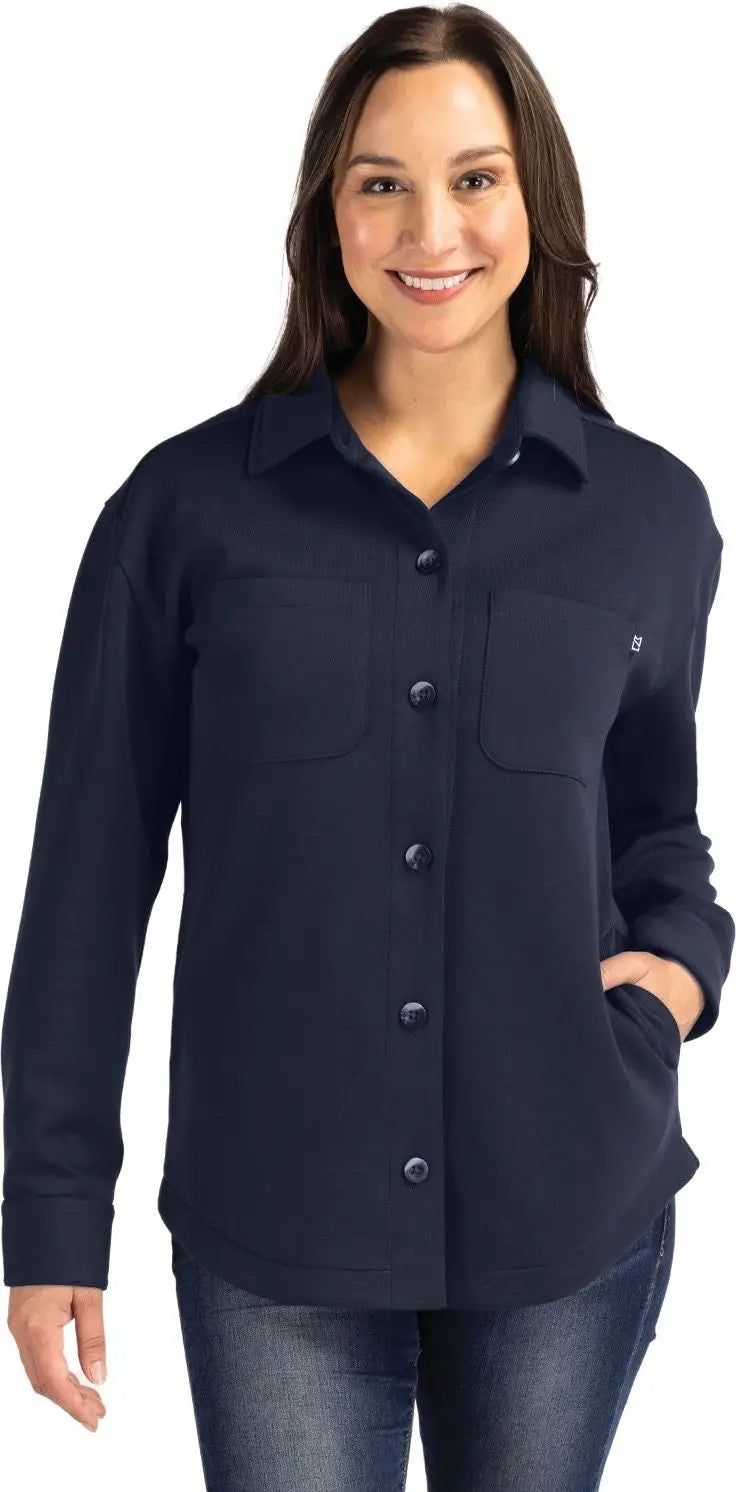Cutter & Buck Lck00161 Roam Epic Versatility Recycled Womens Shirt Jacket - Navy Blue - Ladies Xs