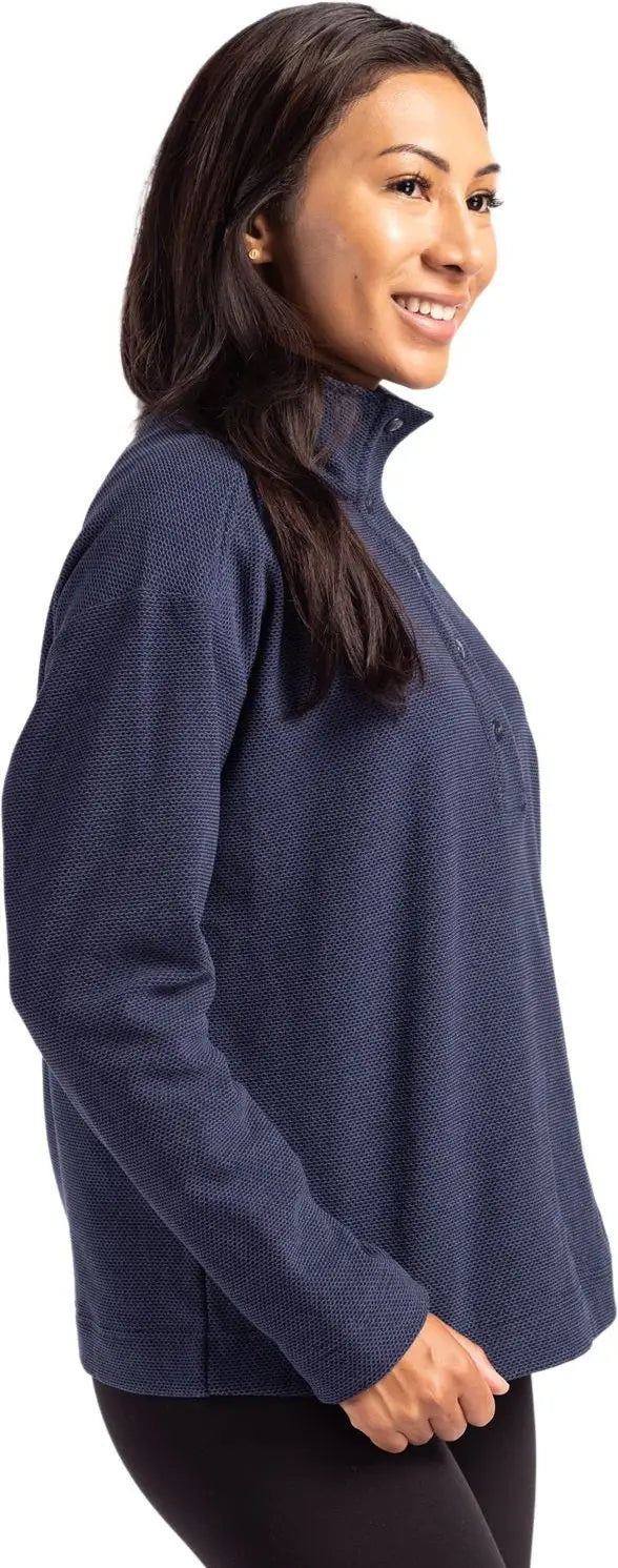 Cutter & Buck Lck00180 Hunts Point Eco Textured Fleece Recycled Womens Snap Pullover - Navy Blue