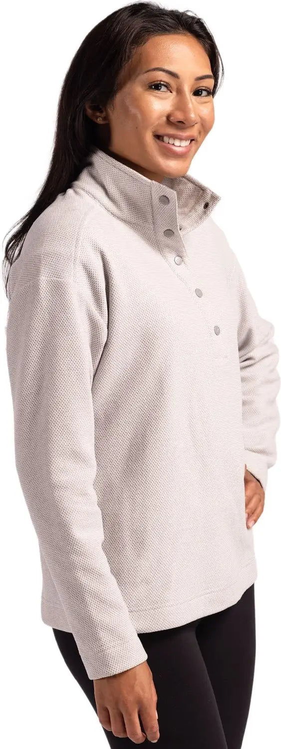 Cutter & Buck Lck00180 Hunts Point Eco Textured Fleece Recycled Womens Snap Pullover - Polished