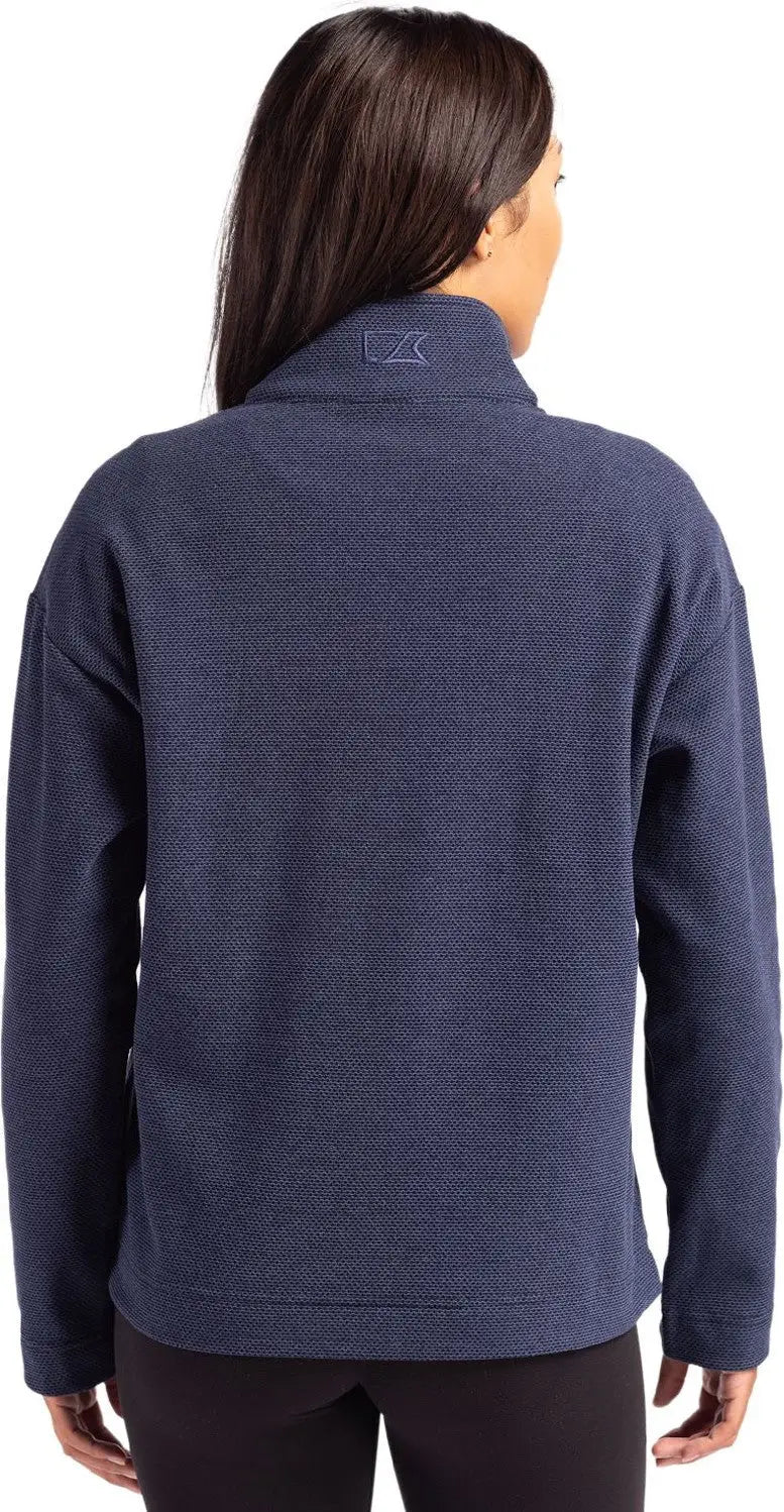 Cutter & Buck Lck00180 Hunts Point Eco Textured Fleece Recycled Womens Snap Pullover - Navy Blue