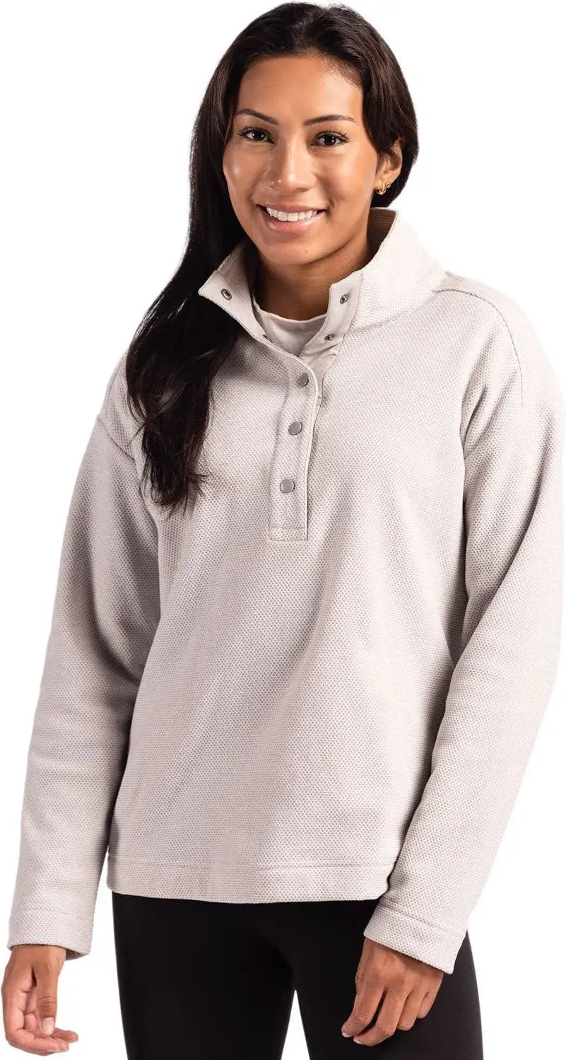 Cutter & Buck Lck00180 Hunts Point Eco Textured Fleece Recycled Womens Snap Pullover - Polished - Ladies Xs