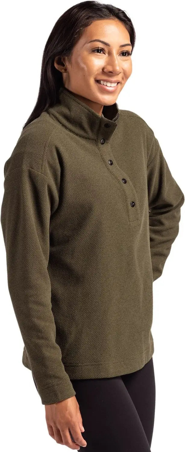 Cutter & Buck Lck00180 Hunts Point Eco Textured Fleece Recycled Womens Snap Pullover - Poplar