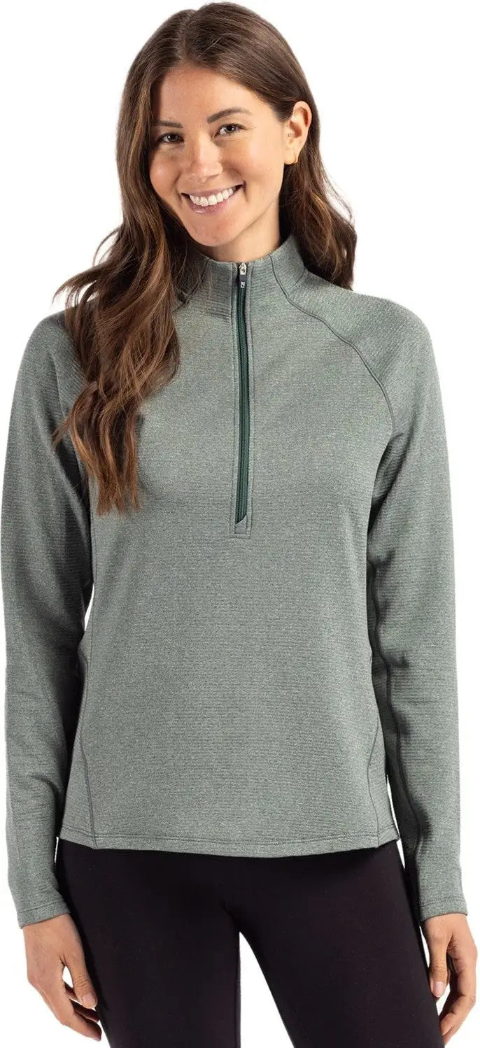 Cutter & Buck Lck00182 Peshastin Fleece Recycled Womens Half Zip Pullover - Hunter Heather - Ladies Xs
