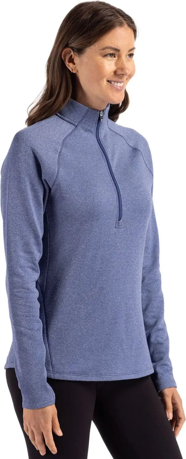Cutter & Buck Lck00182 Peshastin Fleece Recycled Womens Half Zip Pullover - Tour Blue Heather