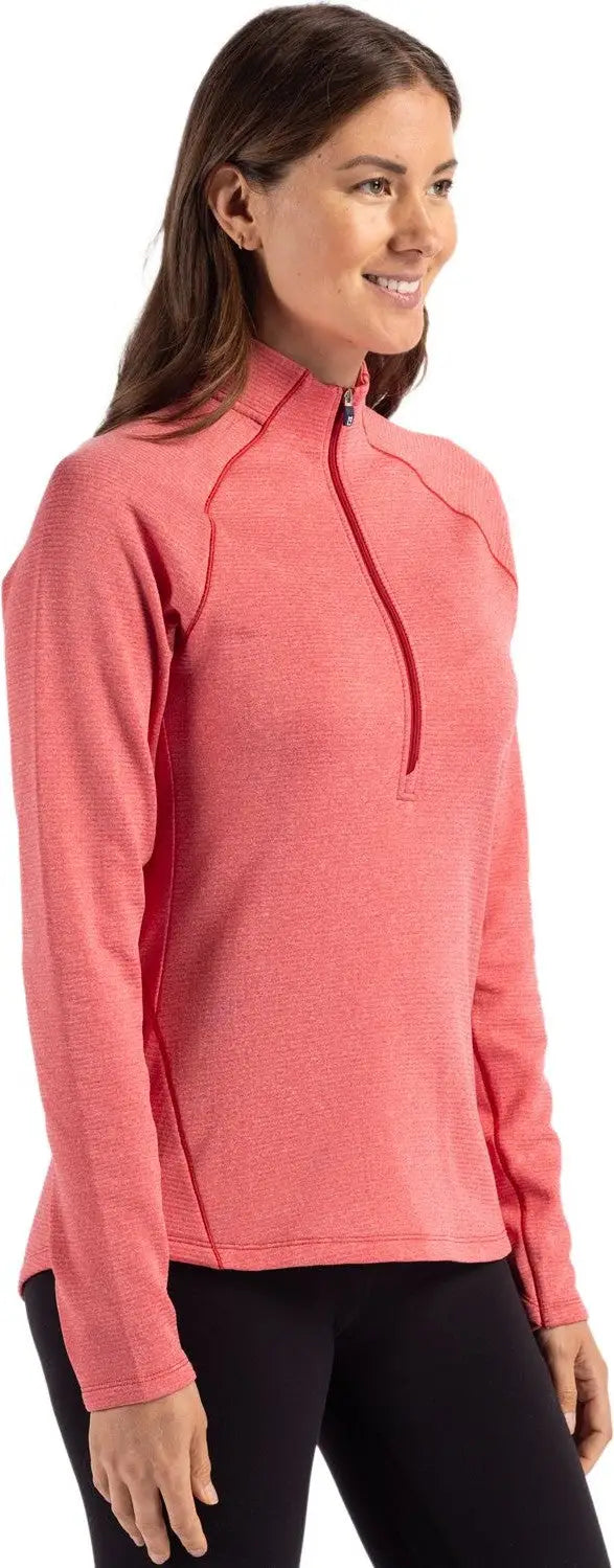Cutter & Buck Lck00182 Peshastin Fleece Recycled Womens Half Zip Pullover - Red Heather