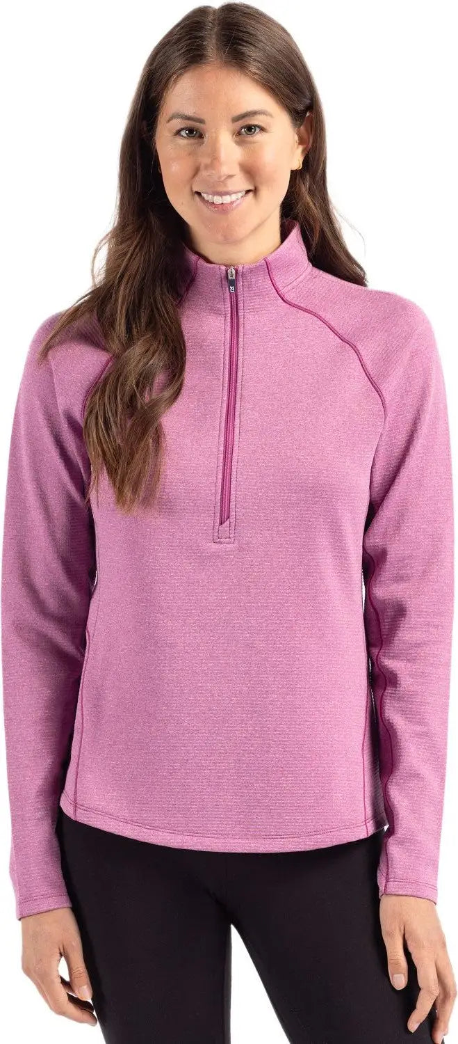 Cutter & Buck Lck00182 Peshastin Fleece Recycled Womens Half Zip Pullover - Gelato Heather - Ladies Xs