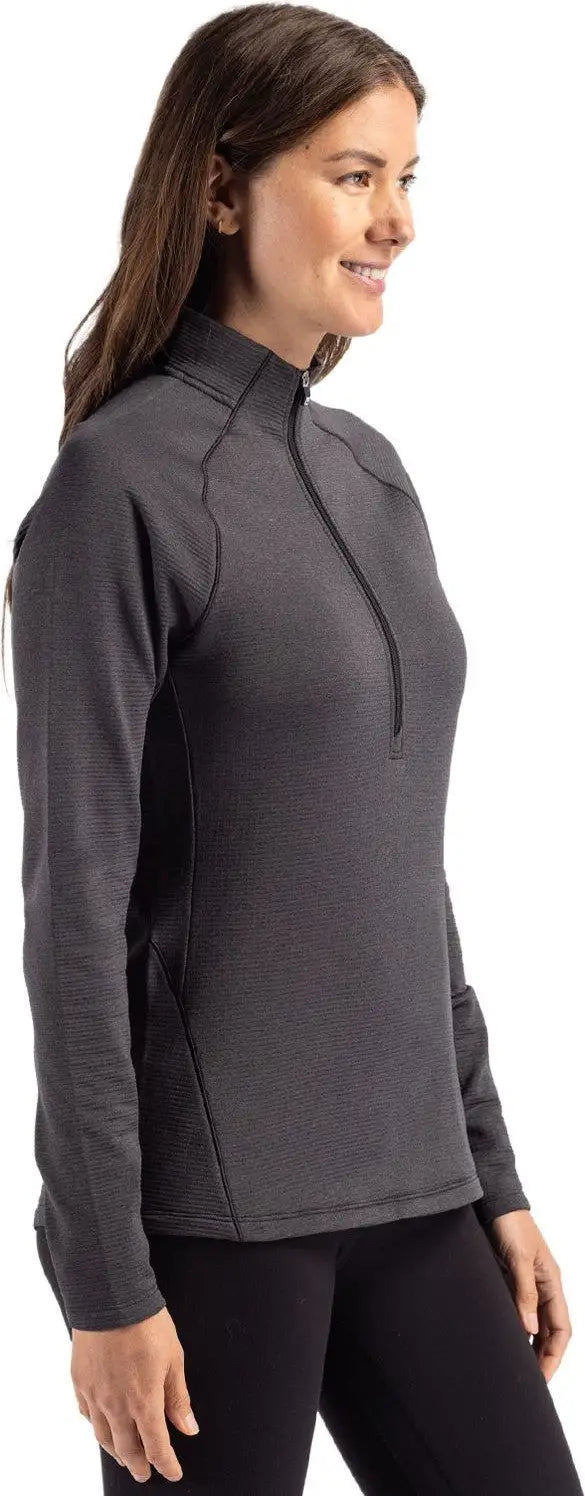 Cutter & Buck Lck00182 Peshastin Fleece Recycled Womens Half Zip Pullover - Black Heather