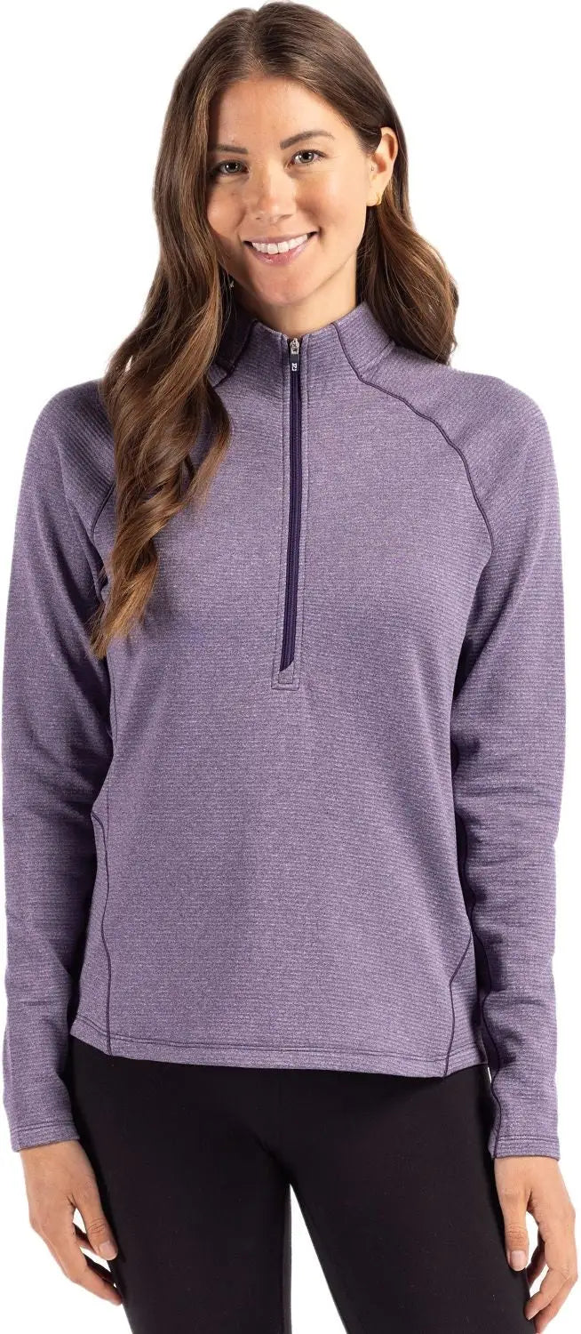 Cutter & Buck Lck00182 Peshastin Fleece Recycled Womens Half Zip Pullover - College Purple Heather - Ladies Xs