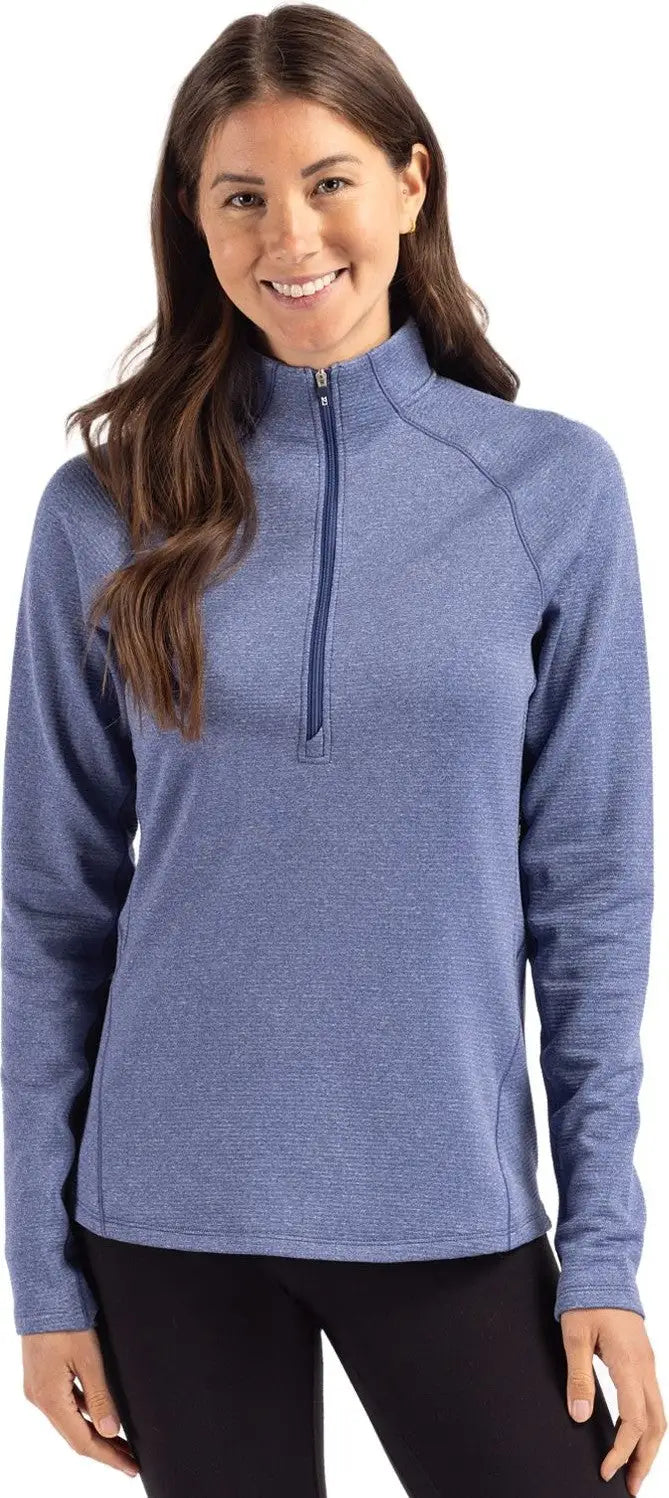 Cutter & Buck Lck00182 Peshastin Fleece Recycled Womens Half Zip Pullover - Tour Blue Heather - Ladies s