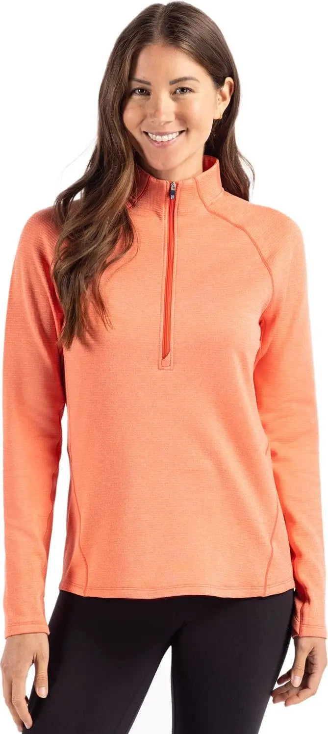 Cutter & Buck Lck00182 Peshastin Fleece Recycled Womens Half Zip Pullover - College Orange Heather - Ladies Xs