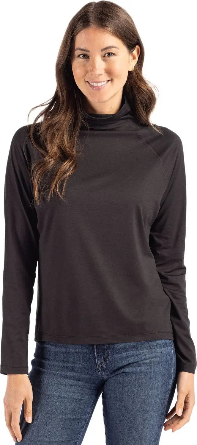 Cutter & Buck Lck00183 Coastline Epic Comfort Recycled Womens Funnel Neck - Black - Ladies Xs
