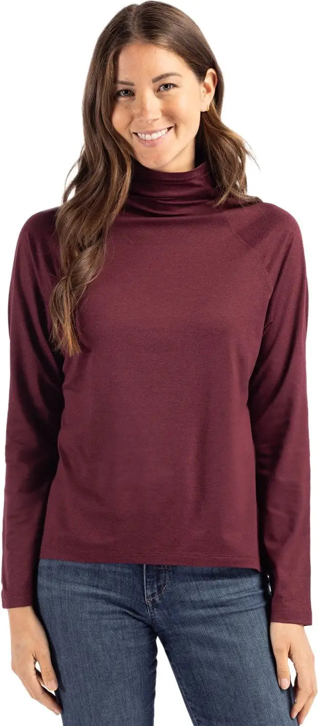 Cutter & Buck Lck00183 Coastline Epic Comfort Recycled Womens Funnel Neck - Bordeaux - Ladies Xs