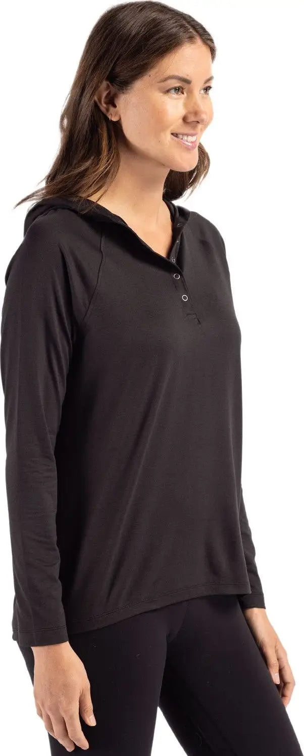 Cutter & Buck Lck00184 Coastline Epic Comfort Recycled Womens Hooded Shirt - Black