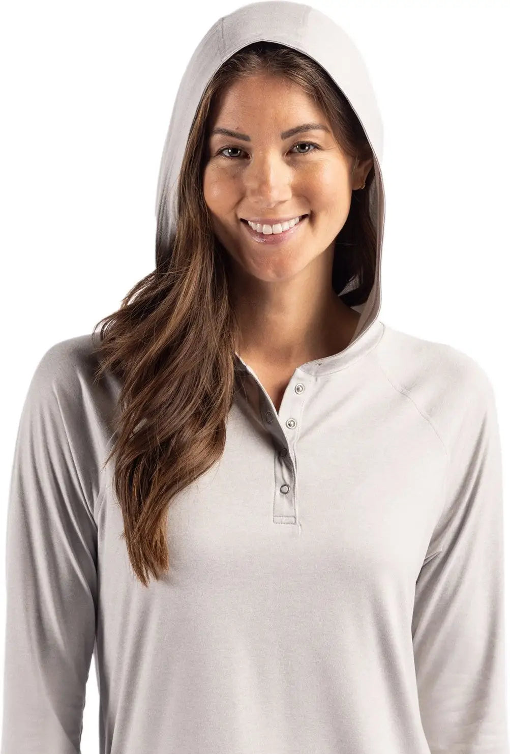 Cutter & Buck Lck00184 Coastline Epic Comfort Recycled Womens Hooded Shirt - Concrete