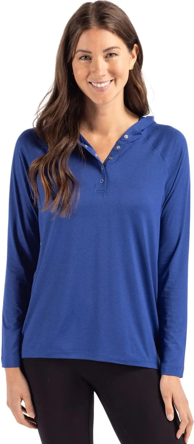 Cutter & Buck Lck00184 Coastline Epic Comfort Recycled Womens Hooded Shirt - Tour Blue - Ladies Xs