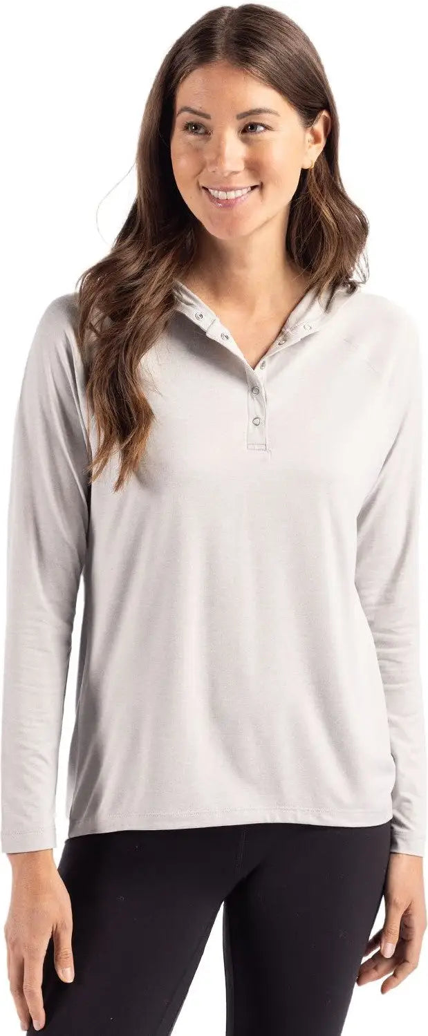 Cutter & Buck Lck00184 Coastline Epic Comfort Recycled Womens Hooded Shirt - Concrete - Concrete / Ladies Xs