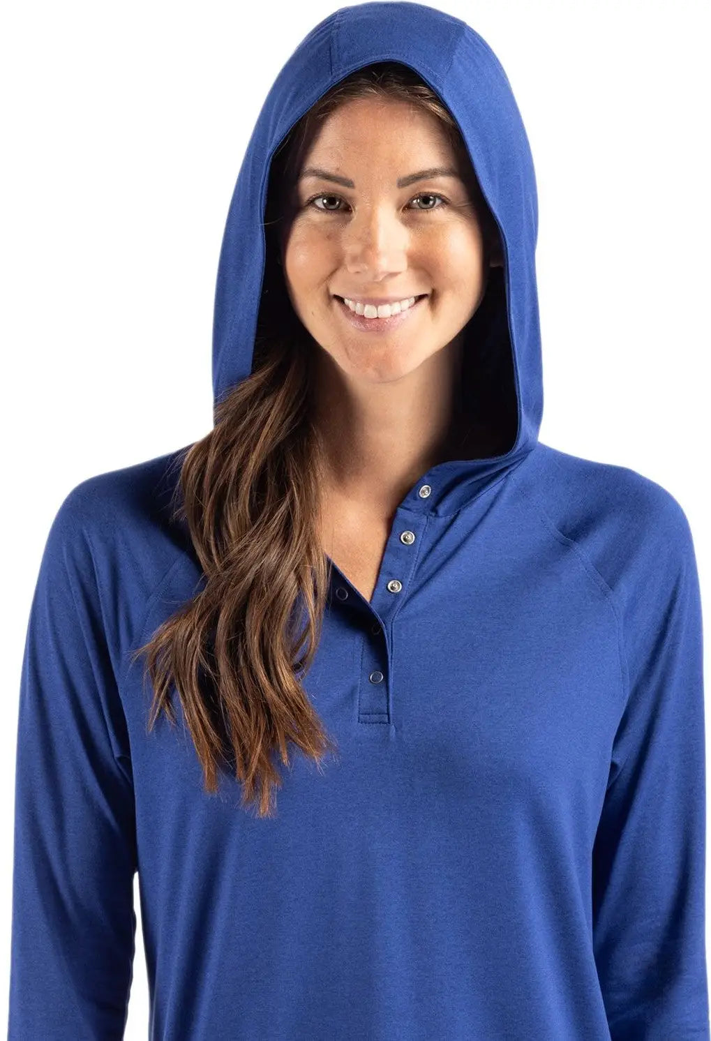 Cutter & Buck Lck00184 Coastline Epic Comfort Recycled Womens Hooded Shirt - Tour Blue